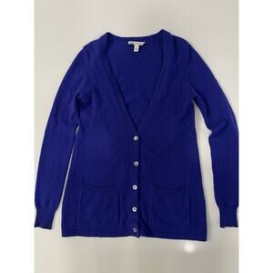 Women's Autumn Cashmere Cardigan Sweater Split Back Blue Size S Lightweight